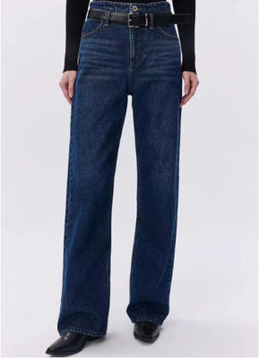 High-waisted straight-leg denim trousers.