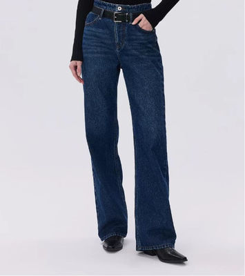 High-waisted straight-leg denim trousers.