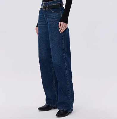 High-waisted straight-leg denim trousers.