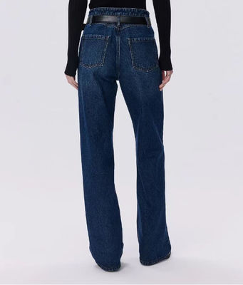 High-waisted straight-leg denim trousers.