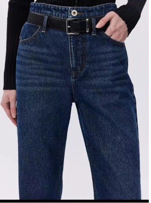 High-waisted straight-leg denim trousers.