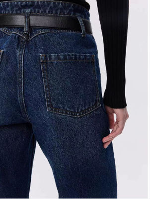 High-waisted straight-leg denim trousers.