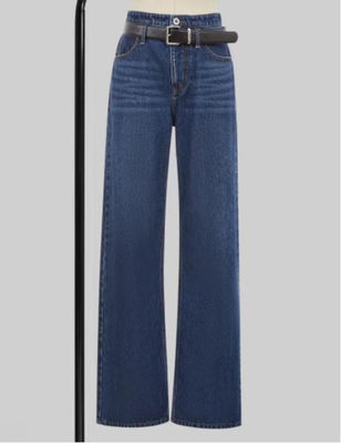 High-waisted straight-leg denim trousers.