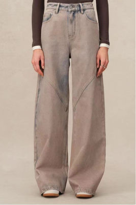 High-waisted straight-leg denim trousers