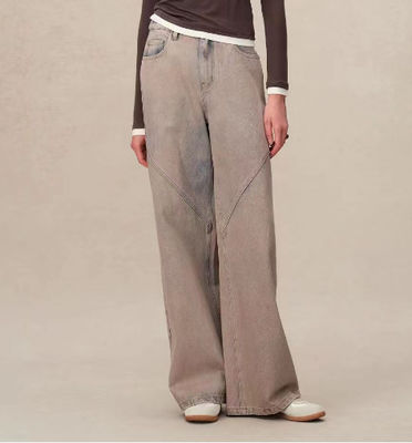 High-waisted straight-leg denim trousers
