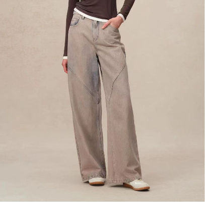 High-waisted straight-leg denim trousers