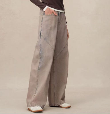 High-waisted straight-leg denim trousers