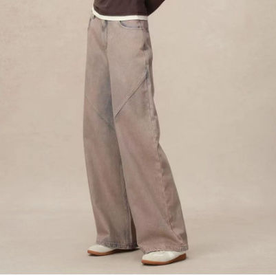 High-waisted straight-leg denim trousers