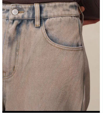 High-waisted straight-leg denim trousers