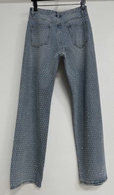 Trendy Rhinestone Embellishments Straight Cropped Jeans For Eye Catching Fashionable Look