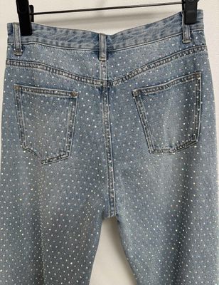 Trendy Rhinestone Embellishments Straight Cropped Jeans For Eye Catching Fashionable Look
