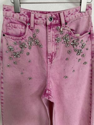 Extra Long Wide Leg Design  Pink Denim  Jeans For A Leg-Lengthening Effect
