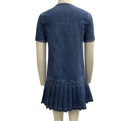 Classic Crew Neck And Short Sleeves Denim Dress For A Timeless Look