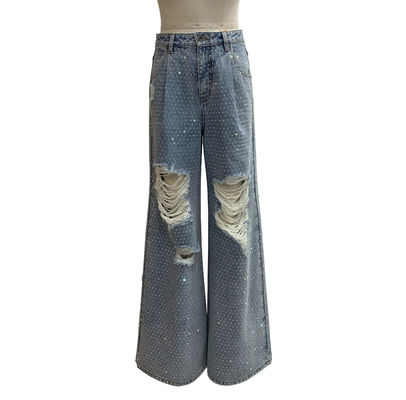 Sparkling Rhinestone Embellishments Denim Bottom For A Glamorous And Eye-Catching Look