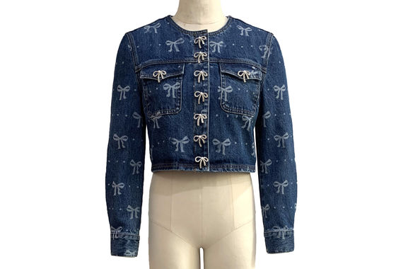All Over Bow Print Stylish Jean Jacket Playful And Feminine Look Jacket