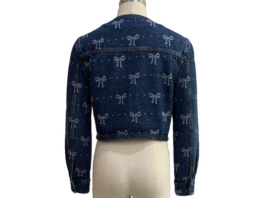 All Over Bow Print Stylish Jean Jacket Playful And Feminine Look Jacket