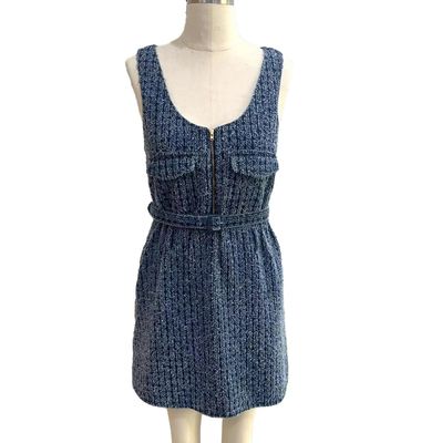 Textured Tweed Knit Fabric Denim Dress For A Modern Elegant Look