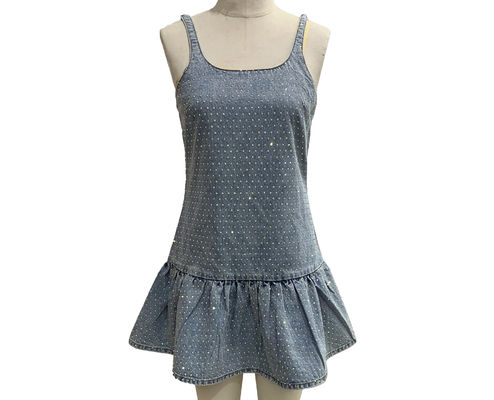 Light Wash Denim Skirt With Sparkling Rhinestone Embellishments