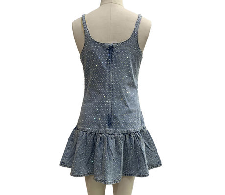 Light Wash Denim Skirt With Sparkling Rhinestone Embellishments