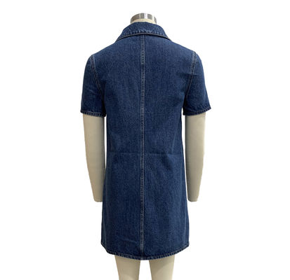 Tailored Lapel Collar And Short Sleeve Denim Dress For A Polished Yet Casual Style