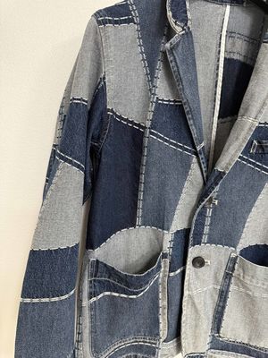 Trendy Jacquard Elements Denim Blazer For A Bold And Stylish Look