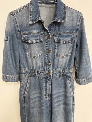 Premium denim long-sleeve workwear-inspired jumpsuit