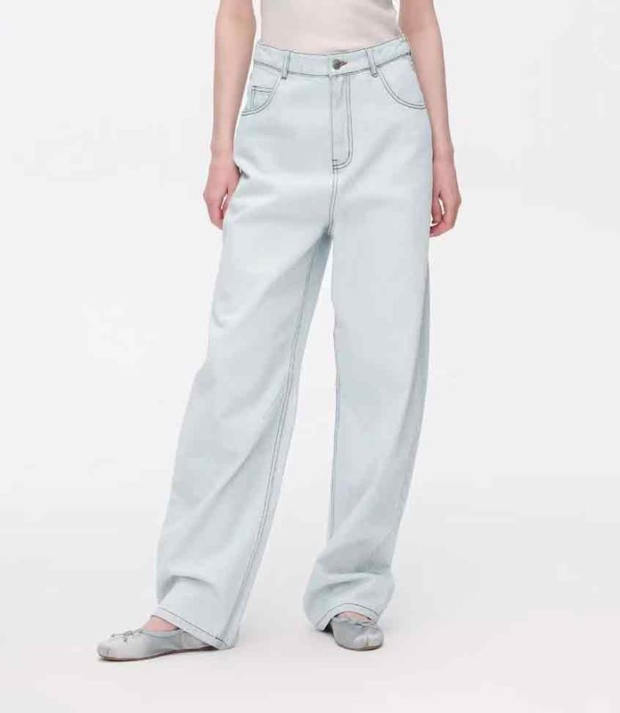 Banana Cut Curved Design Flattering Straight Leg Jeans Various Body Types