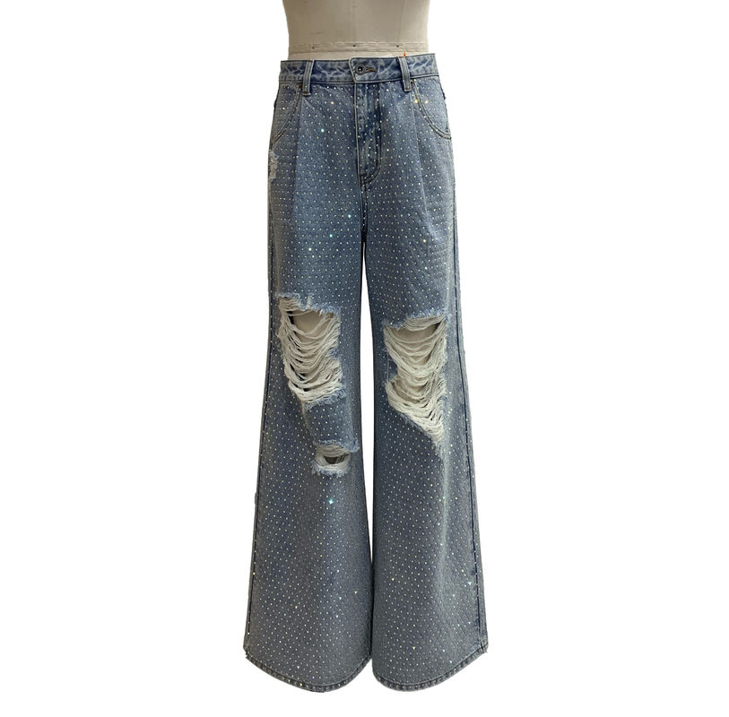 Sparkling Rhinestone Embellishments Denim Bottom For A Glamorous And Eye-Catching Look