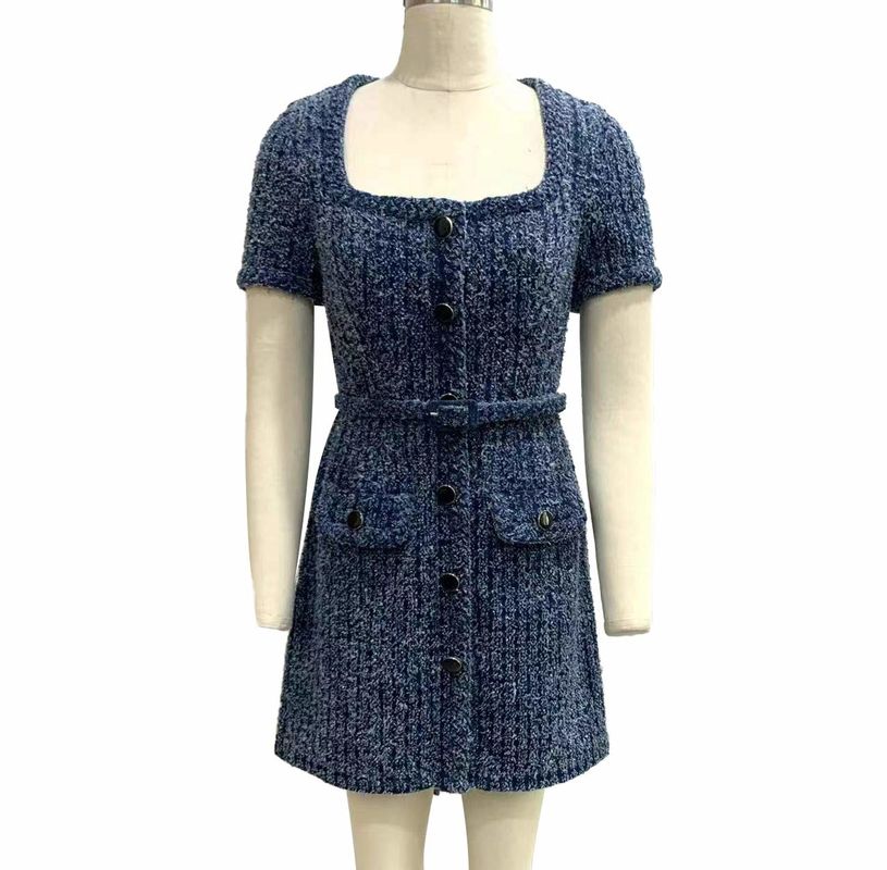 Textured Tweed Knit Fabric Jeans Dress For A Chic Vintage Inspired Look